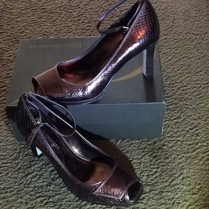 Bronze color wrap around the ankle Enzo heel